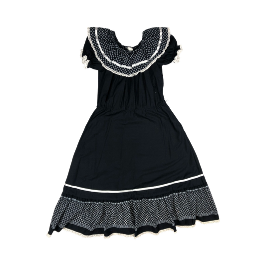 Vintage 70s Black & White Prairie Cottagecore Cotton Midi Dress 8