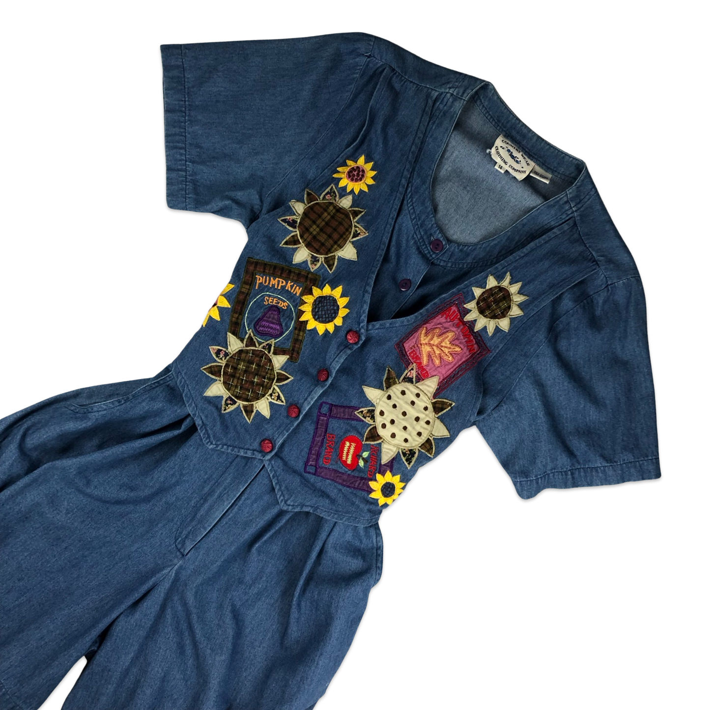 Vintage Folk Short Sleeved Blue Denim Playsuit 14