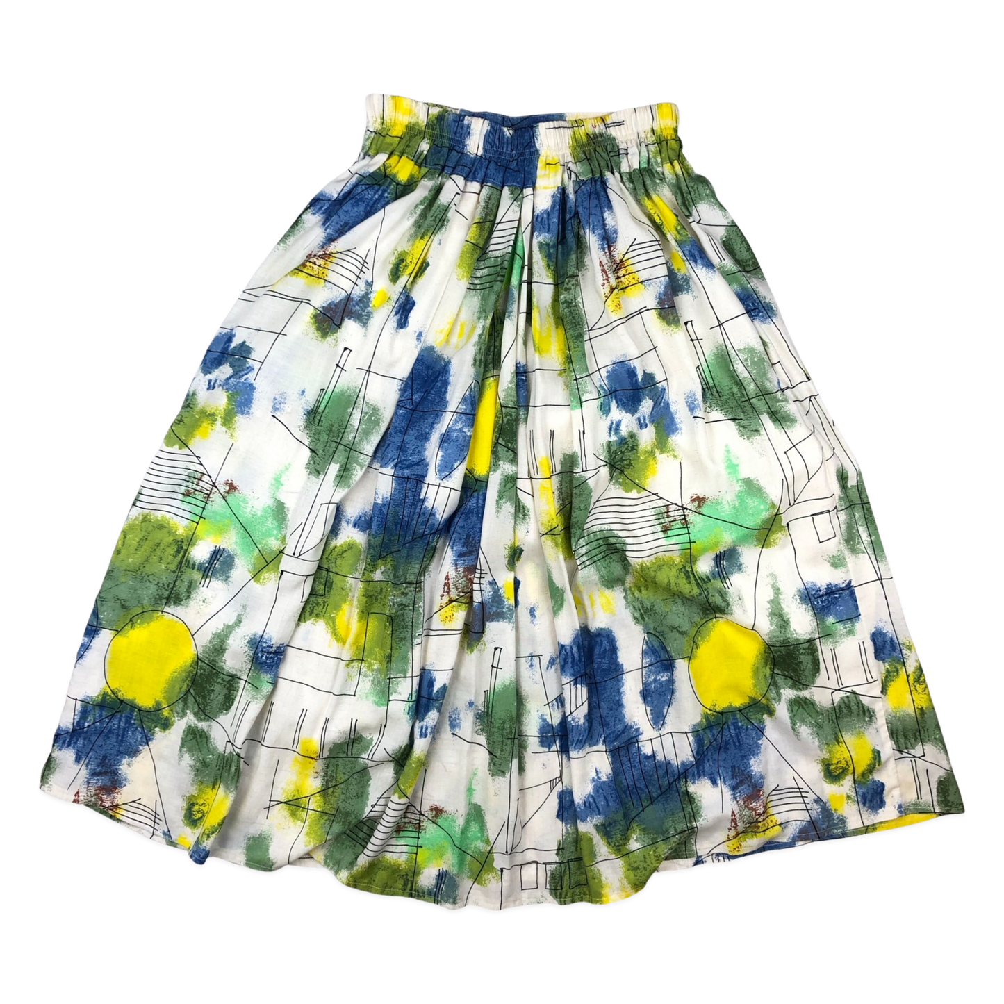 Vintage 80s Abstract Print Pleated Skirt 10/12