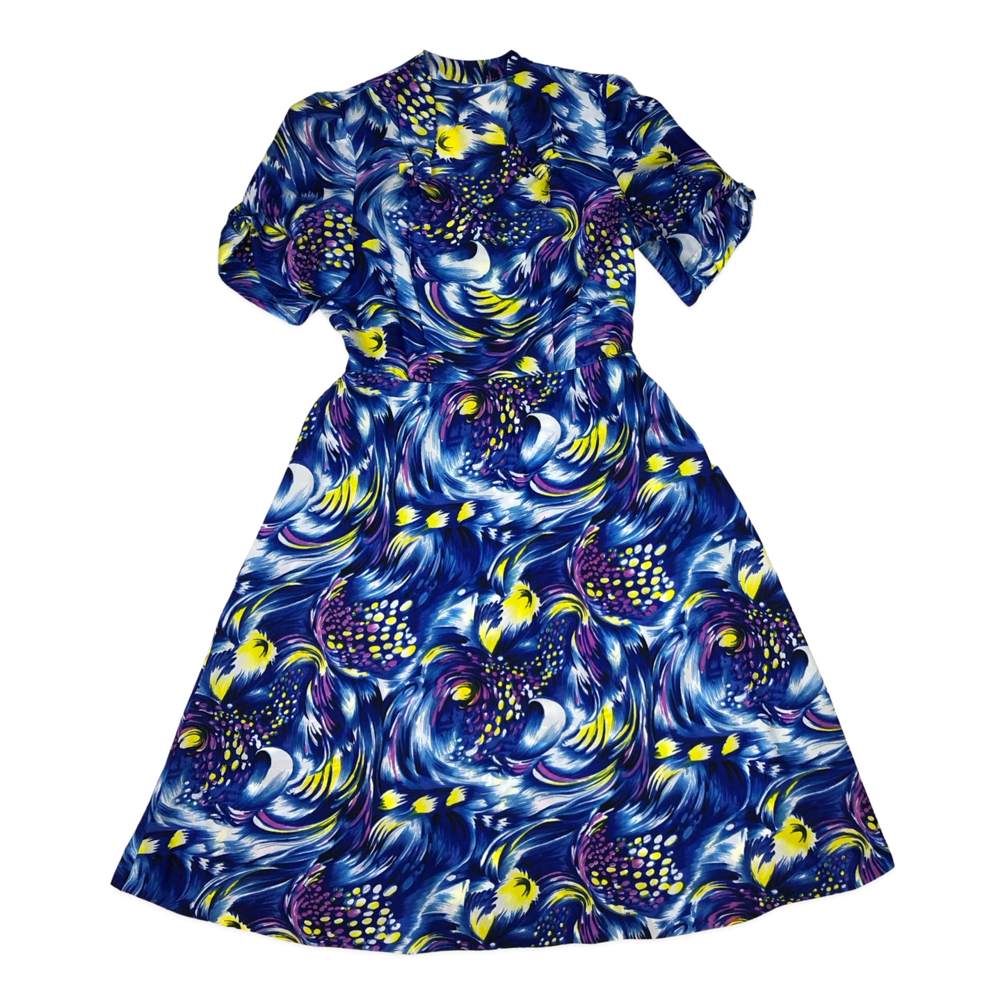 Vintage Abstract Print Blue Dress 10