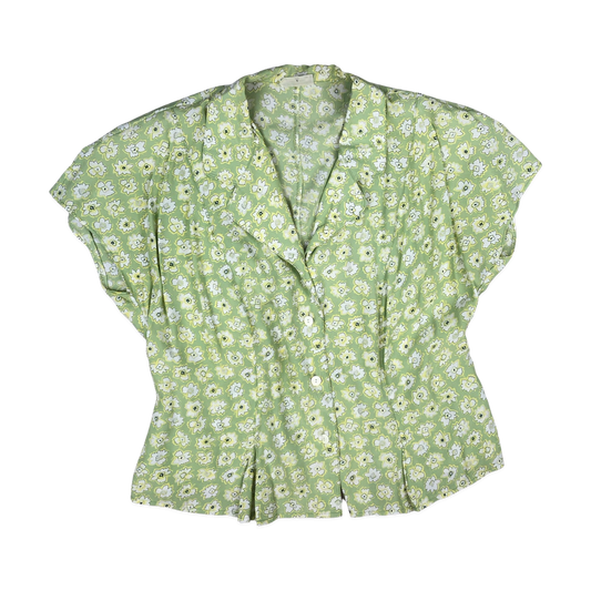 Vintage 70s 80s Green Botanical Pattern Blouse 14