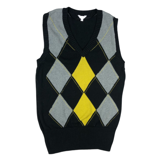 Vintage Ladies Argyle Print Black Knit Sweater Vest 12