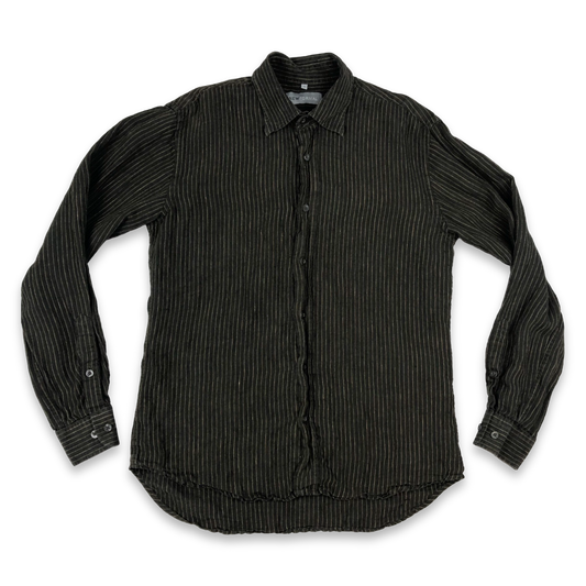 Vintage Striped Brown Linen Long Sleeved Shirt Size M