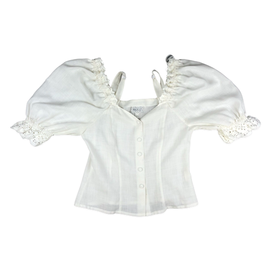 Vintage White Linen Milk Maid Blouse 10