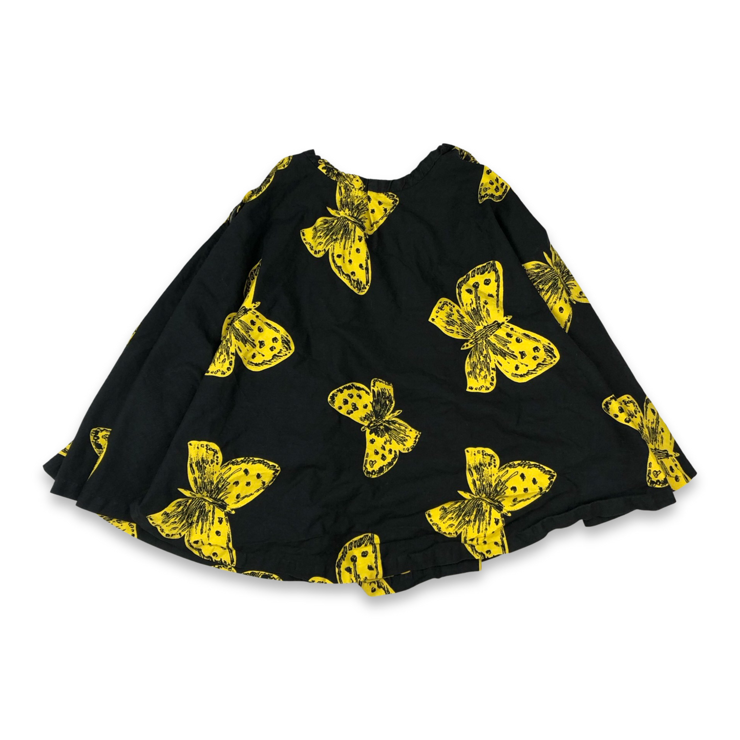 Vintage Viscose Black and Yellow Butterfly Print Midi Skirt 6