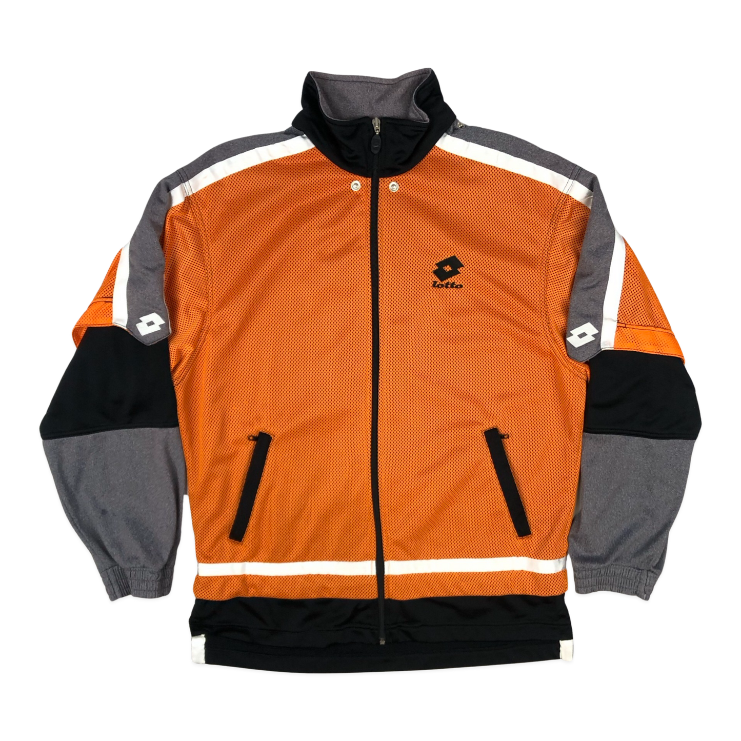 Vintage 90s Lotto Orange, Black, and Grey Track Jacket L