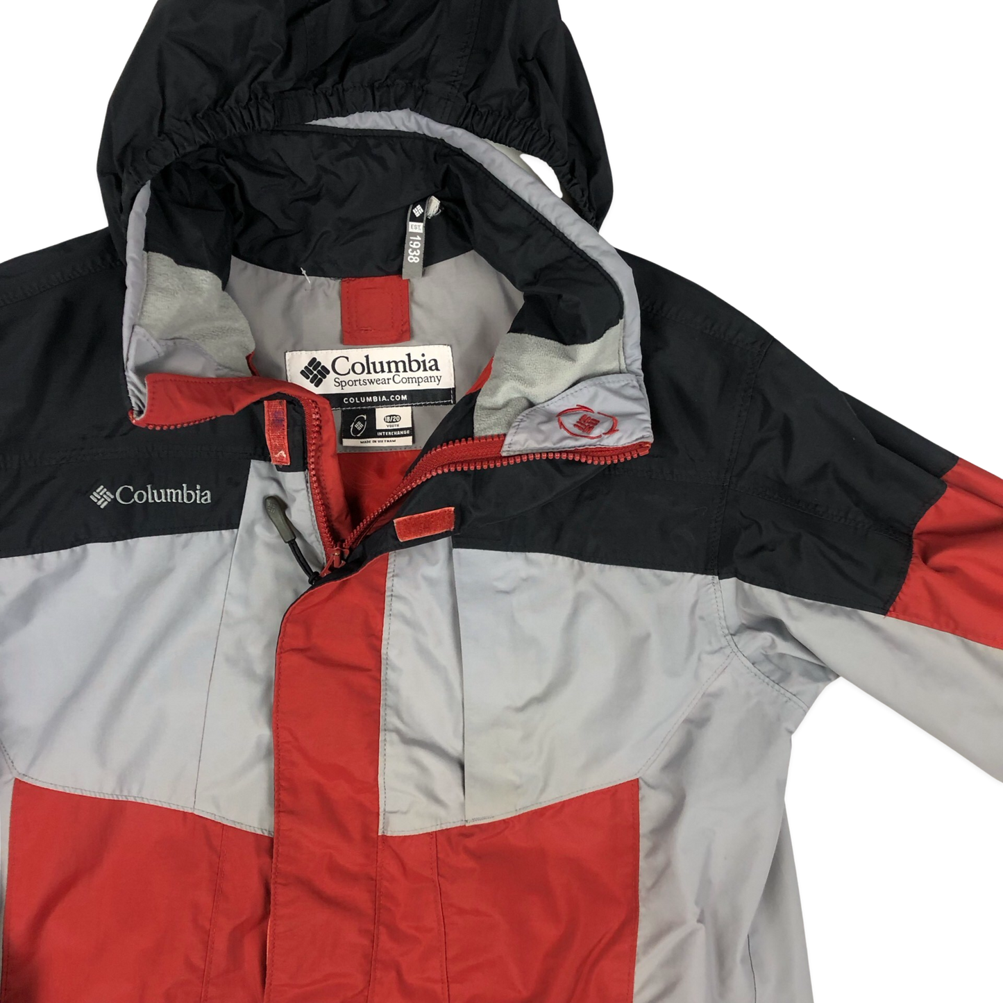 Vintage Columbia Red, Grey, and Black Raincoat M