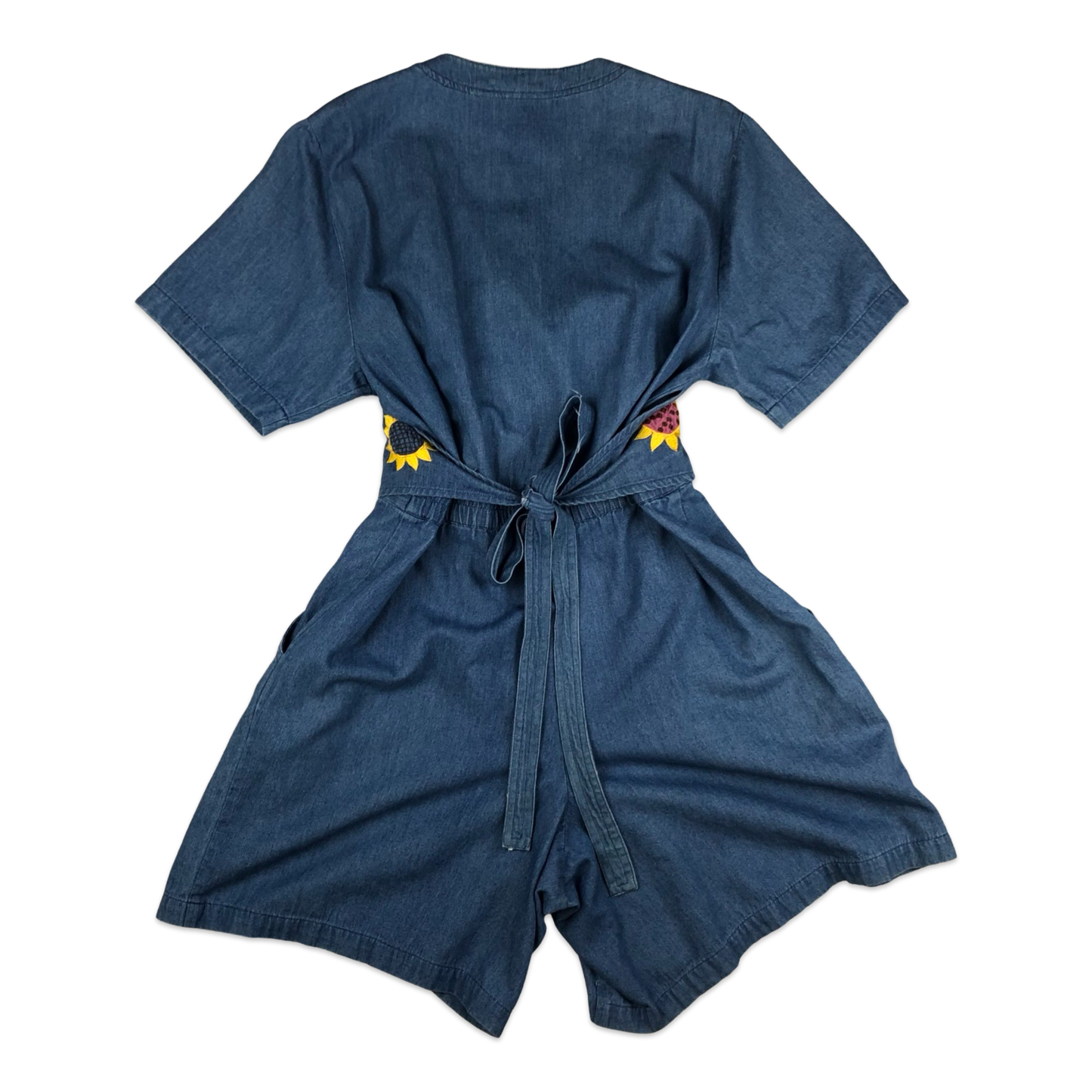 Vintage Folk Short Sleeved Blue Denim Playsuit 14