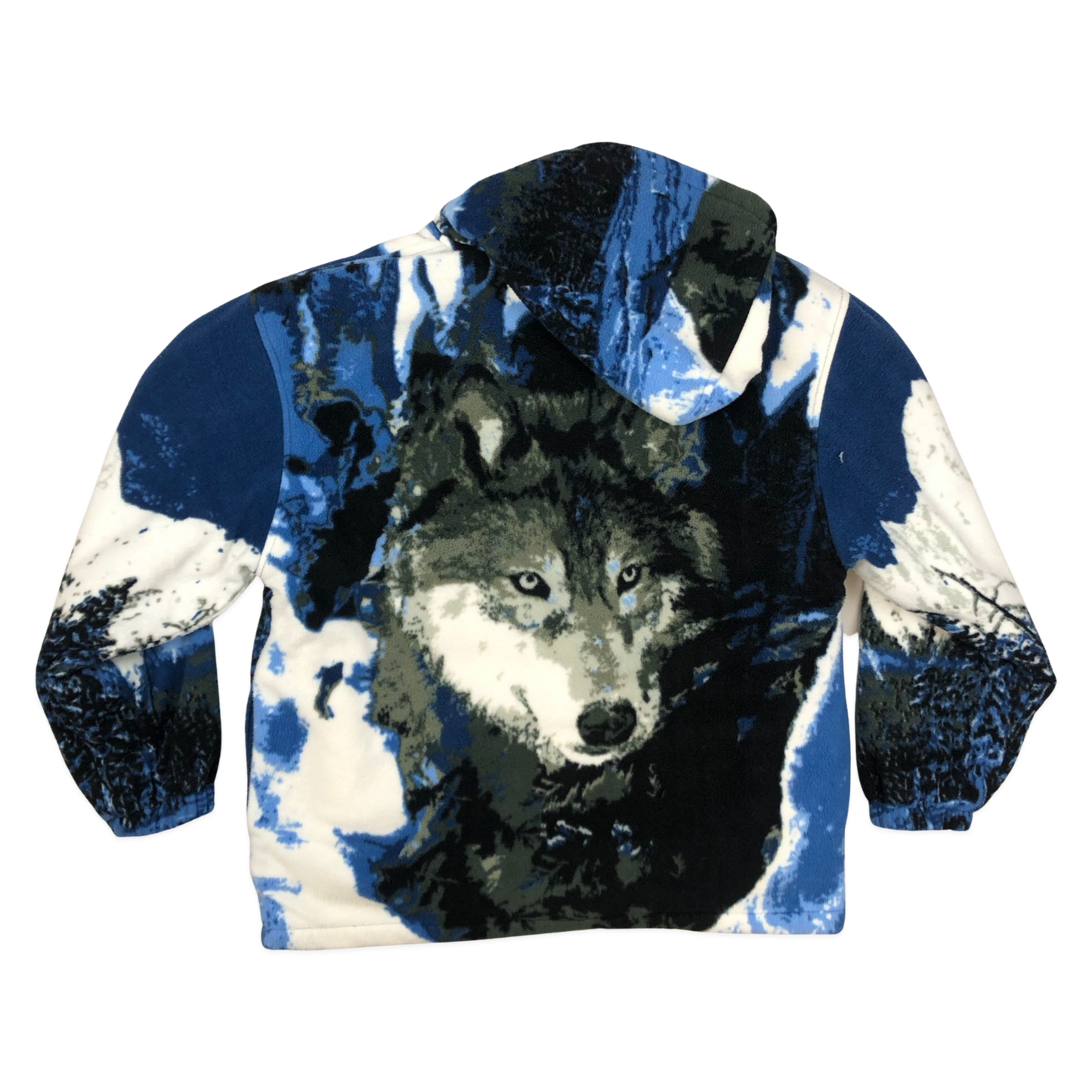 Vintage Wolf Print Hooded Sherpa Fleece XXL