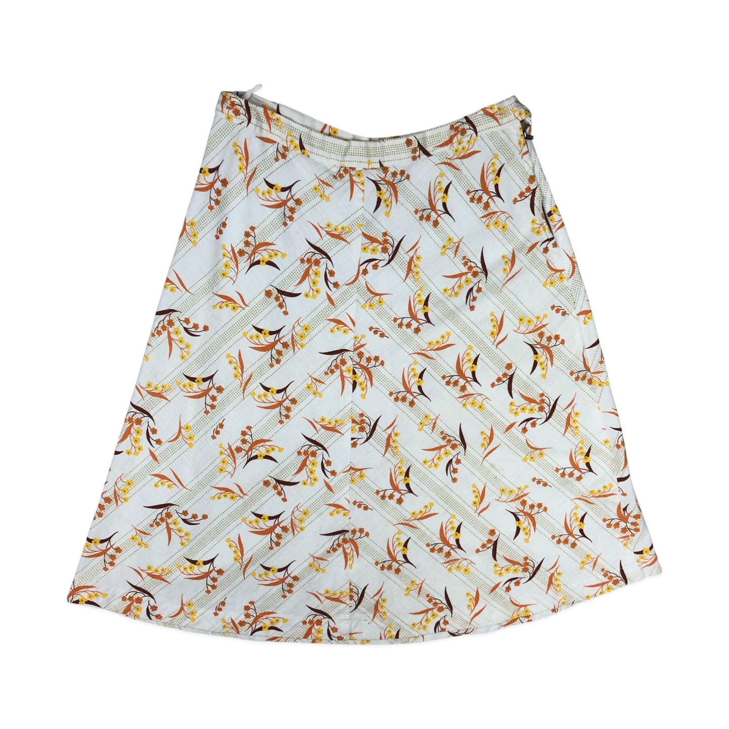 Vintage 60s 70s White Botanical Print A-line Skirt 12