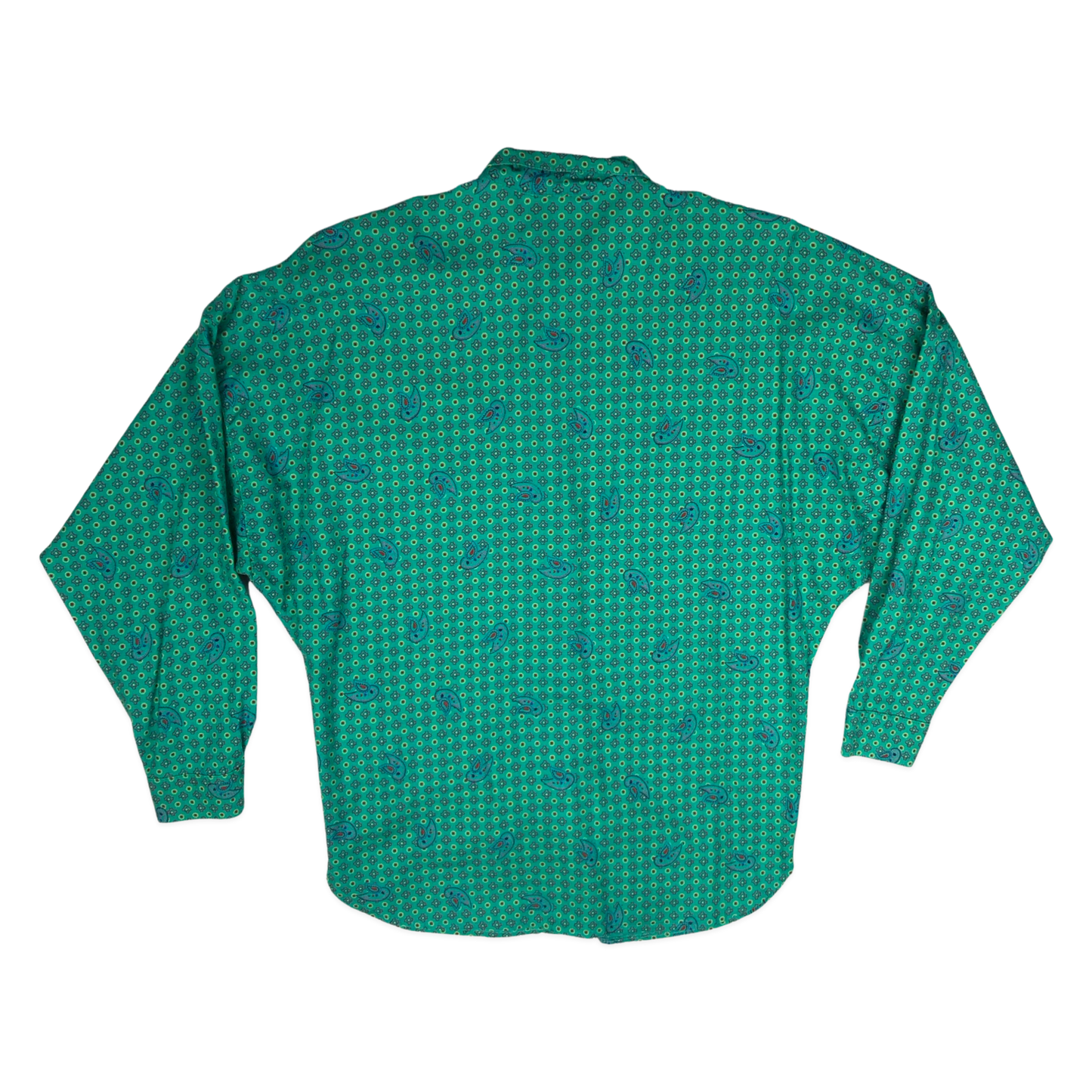 Vintage 80s 90s Teal Abstract Print Blouse 16