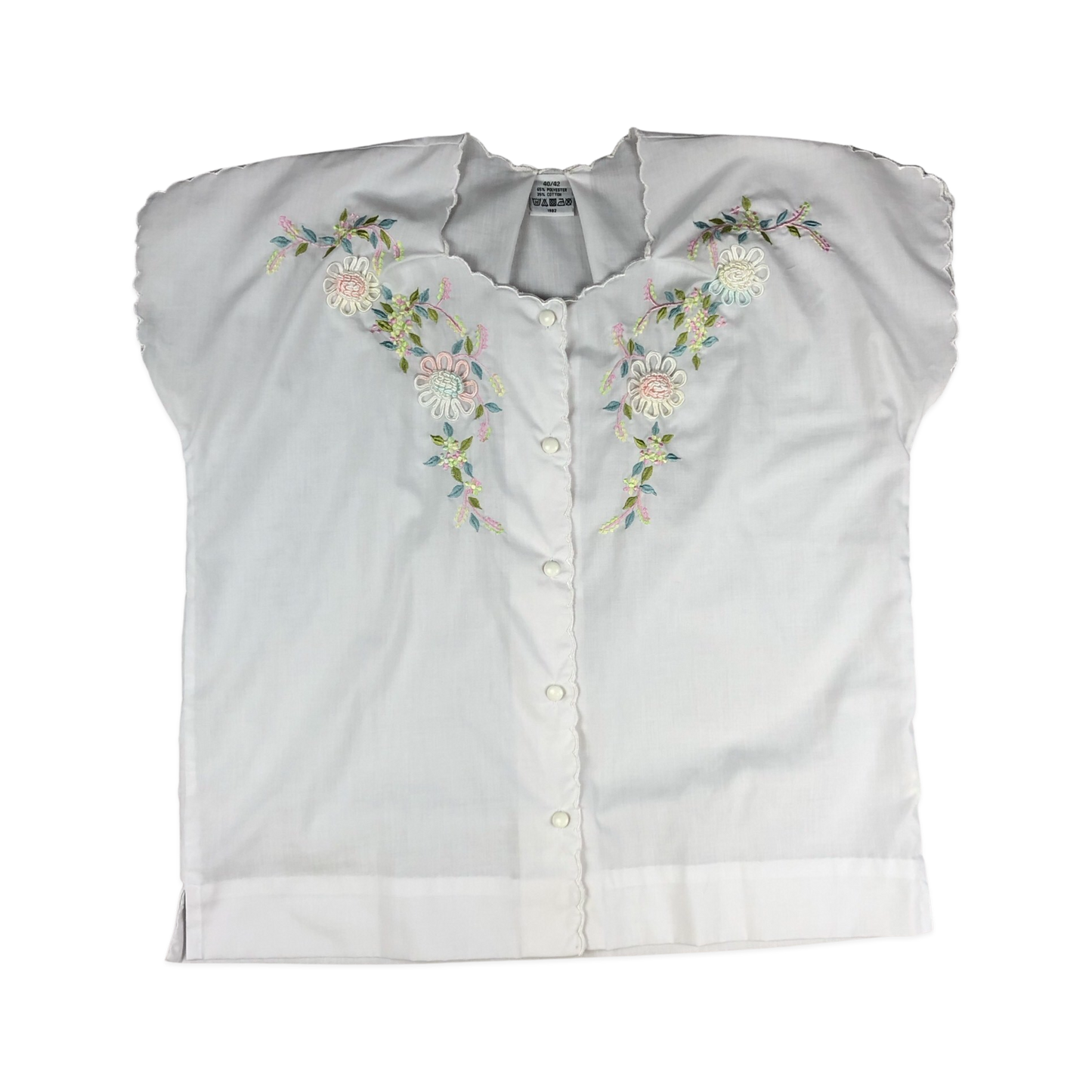 Vintage 80s 90s White Boxy Embroidered Blouse 14