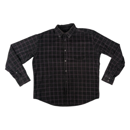 Vintage Purple and Black Plaid Corduroy Shirt L