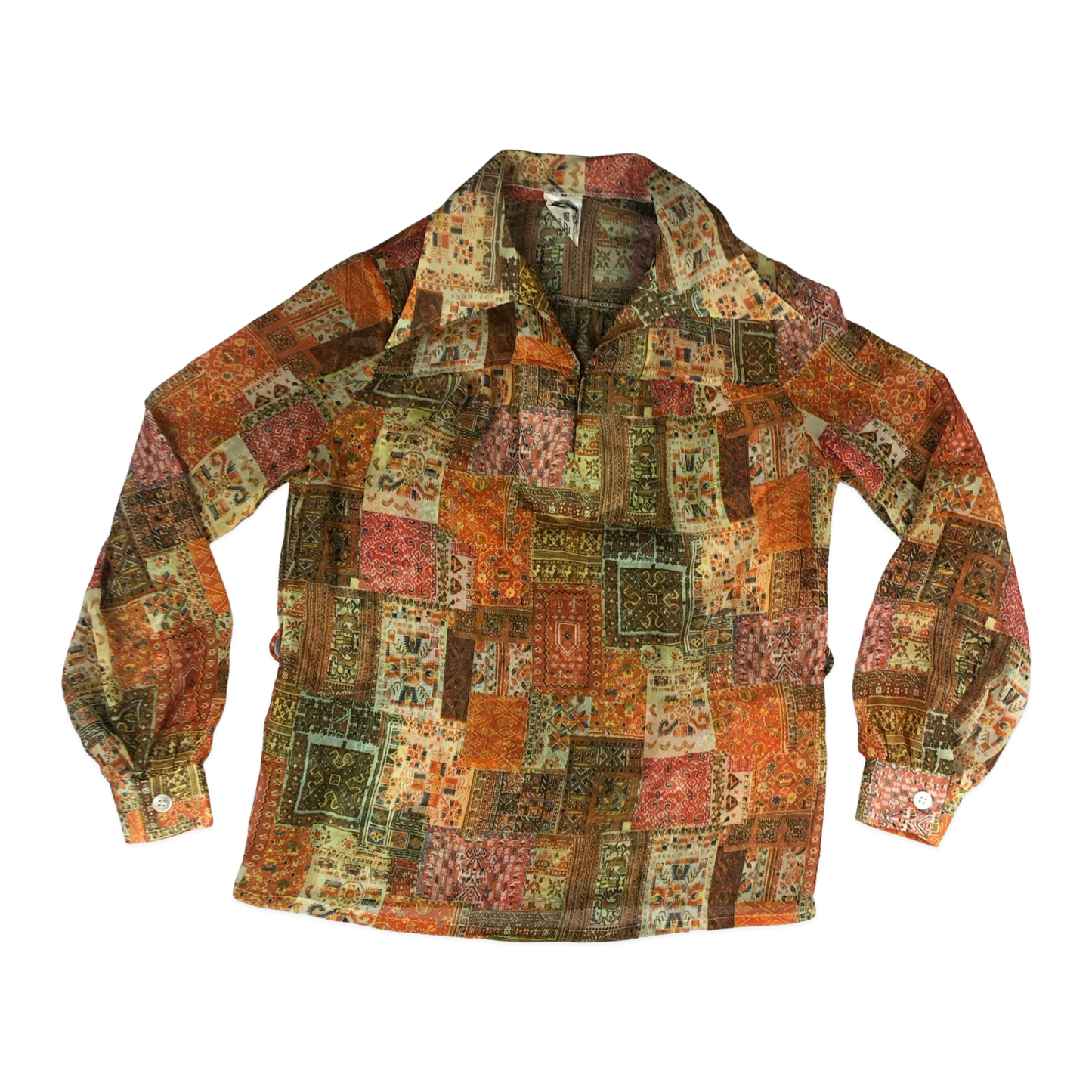 Vintage 70s Sheer Abstract Pattern Print Blouse 16