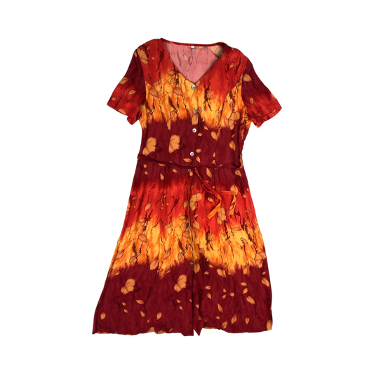 Vintage Autumnal Dye Print Dress 16
