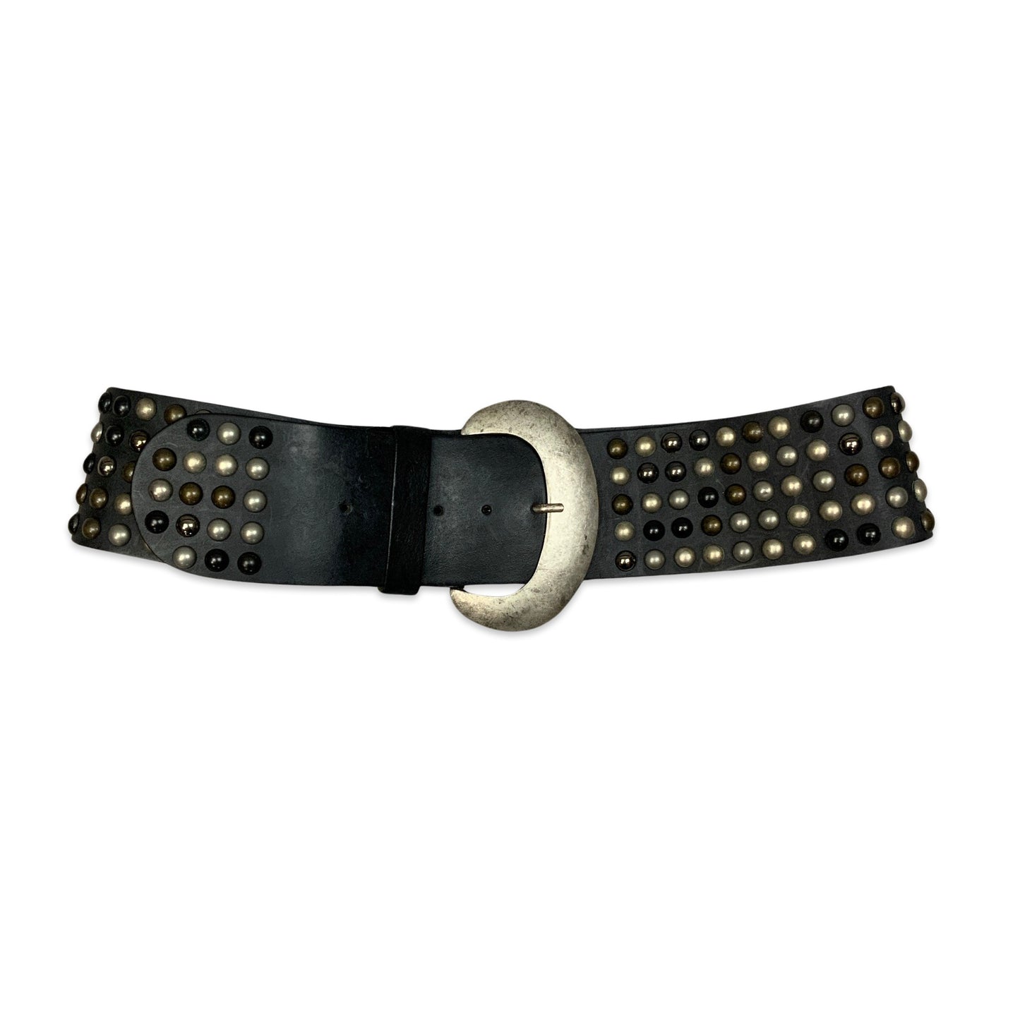 Vintage Studded Chunky Black Leather Belt