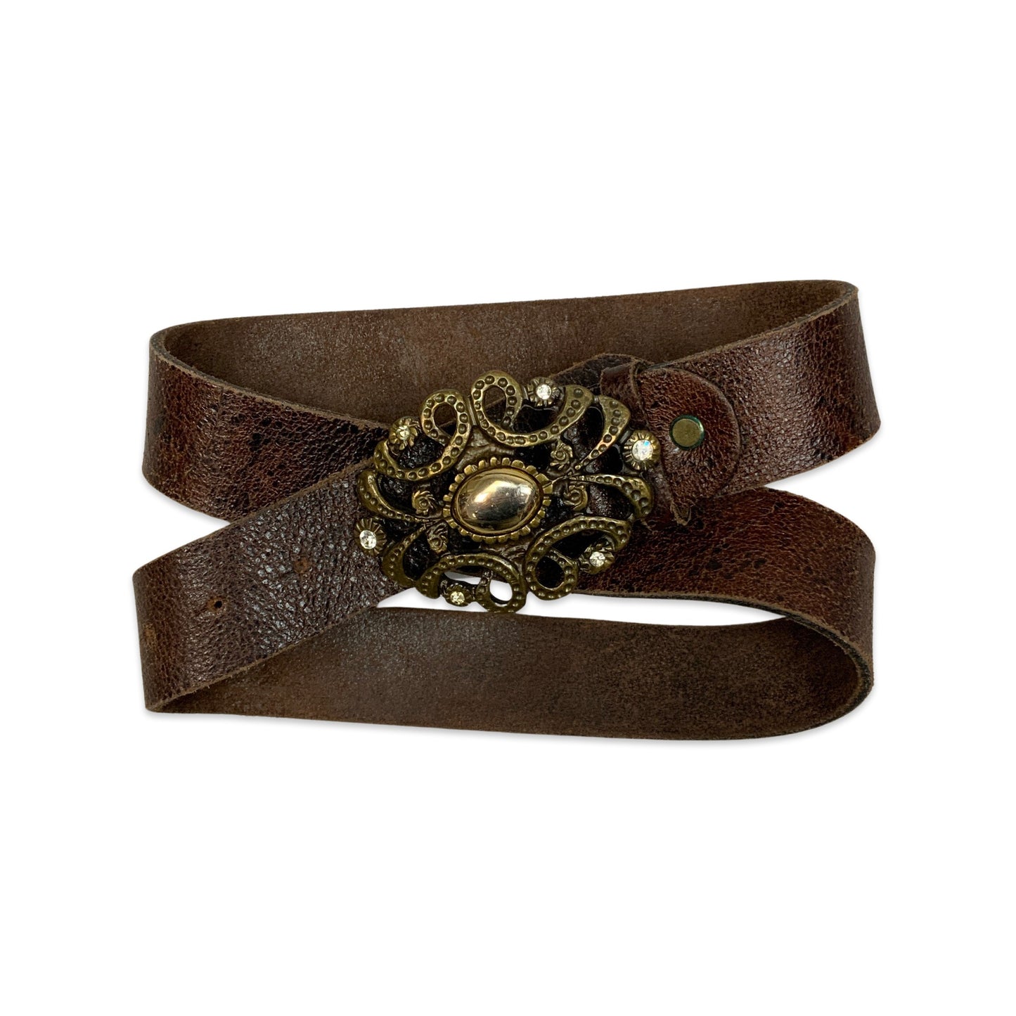 Vintage Ornate Buckle Brown Leather Belt