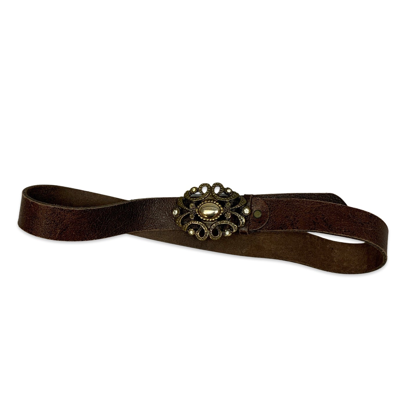 Vintage Ornate Buckle Brown Leather Belt