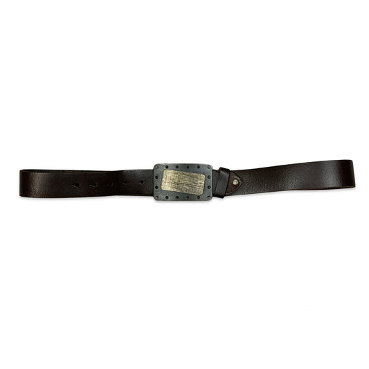 Vintage Rectangular Buckle Brown Leather Belt