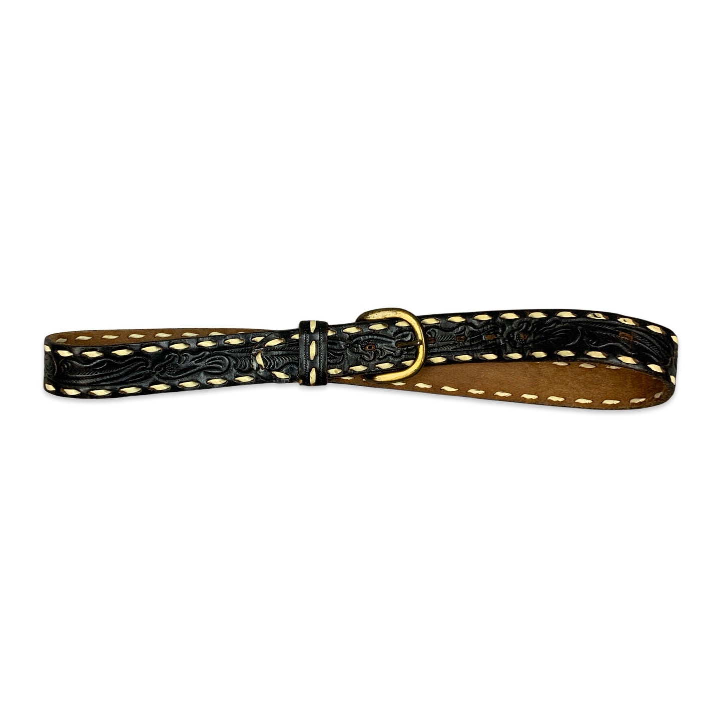 Vintage Black & White Engraved Leather Belt