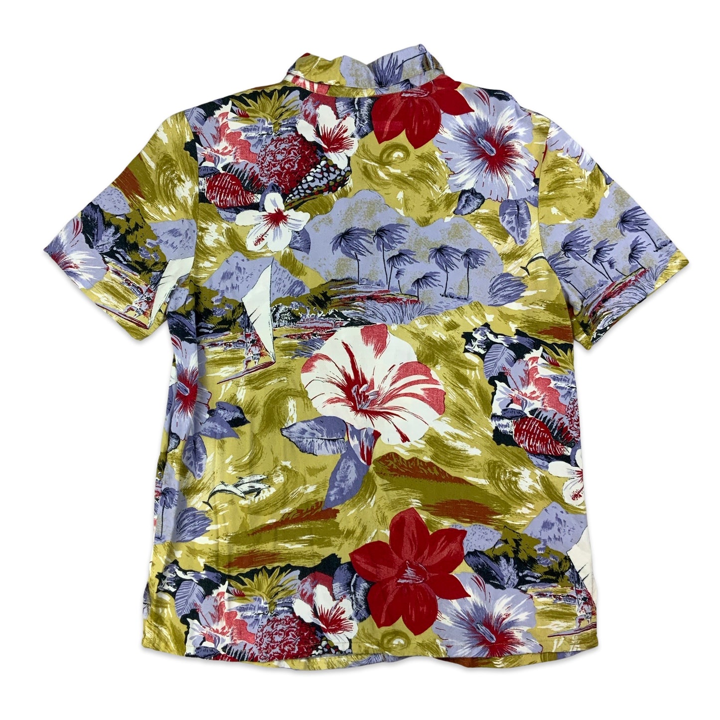 Yellow Lilac & Red Abstract Print Hawaiian Blouse 14 16