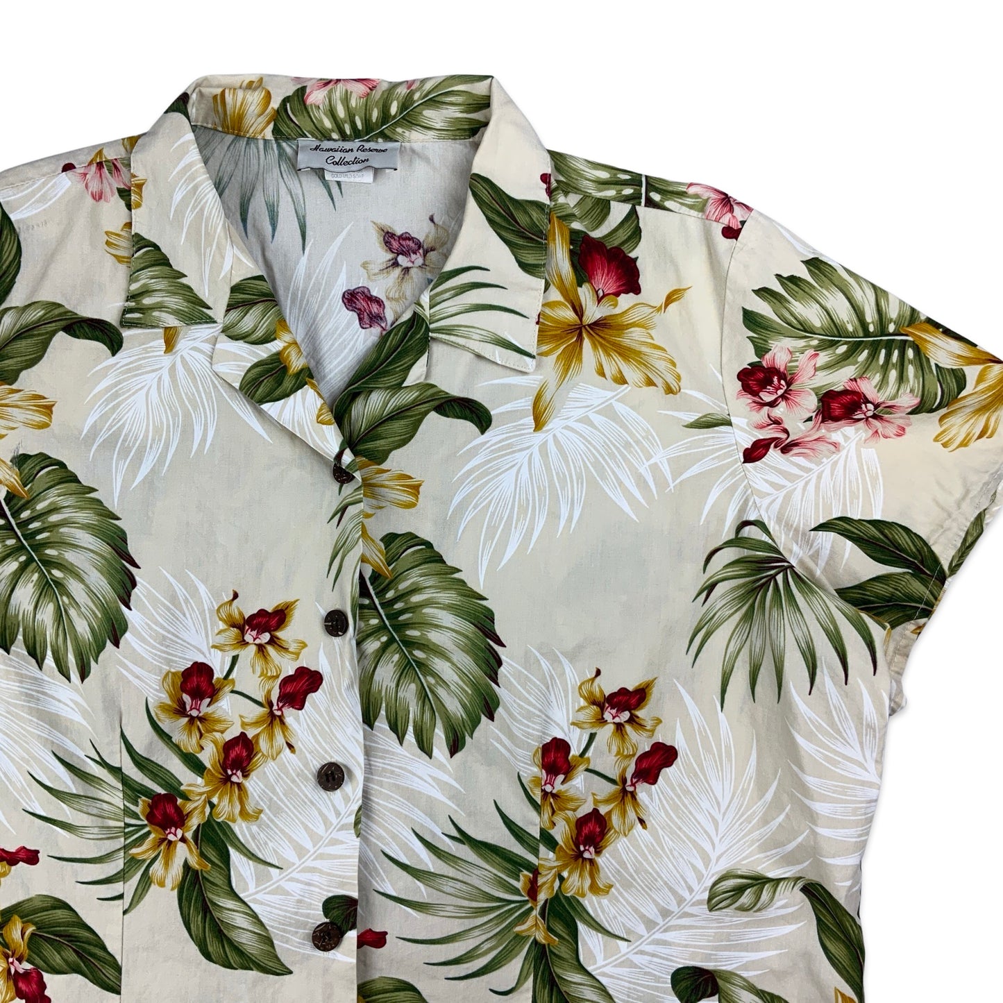 Vintage White Green Red & Yellow Hawaiian Blouse 16 18