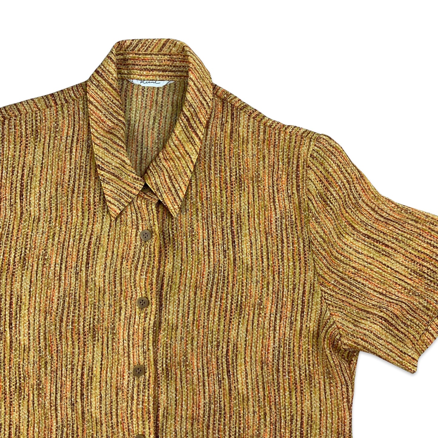 Vintage Orange & Brown Striped Short Sleeve Viscose Blouse 16 18