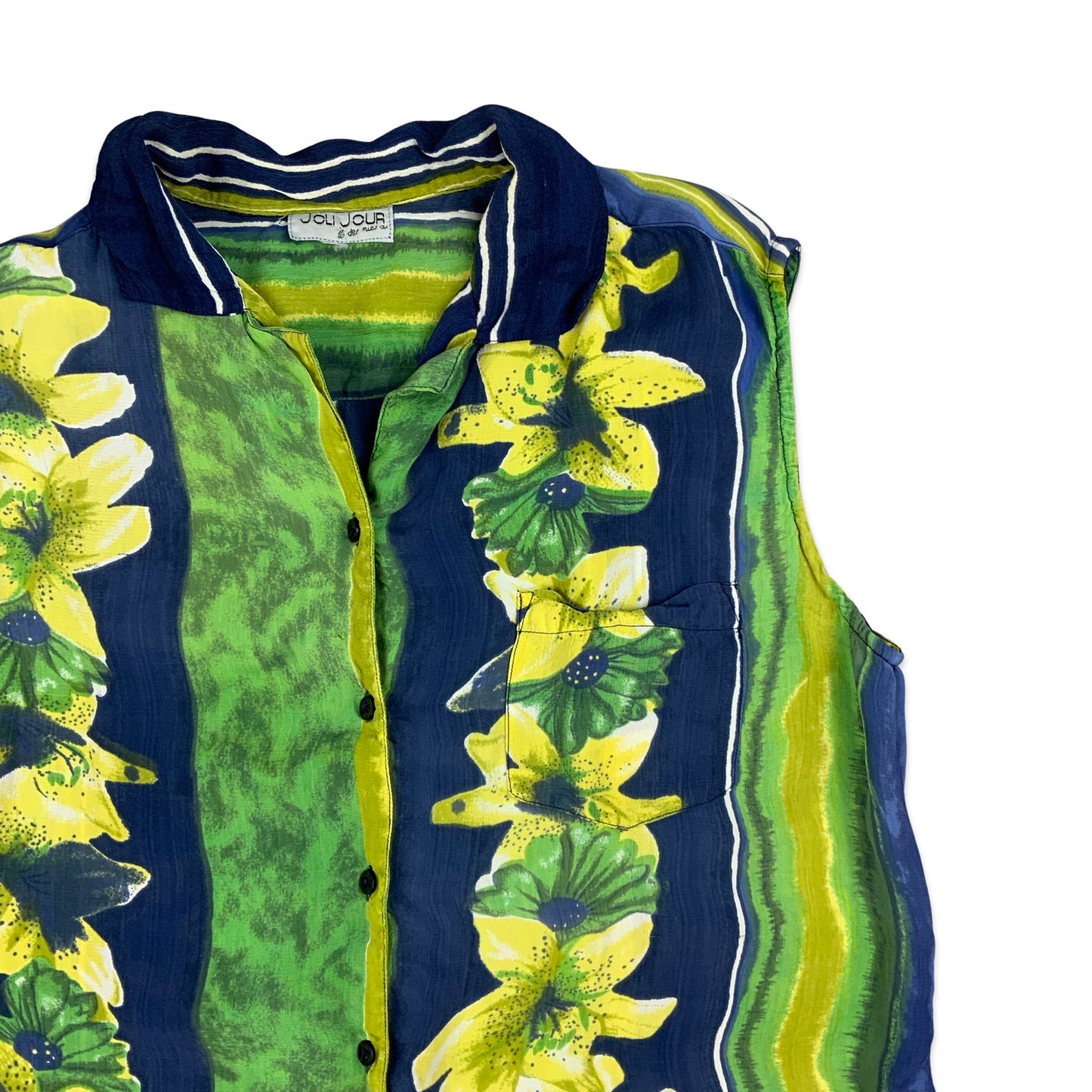 Blue Yellow & Green Abstract Print Sleeveless Blouse 14 16