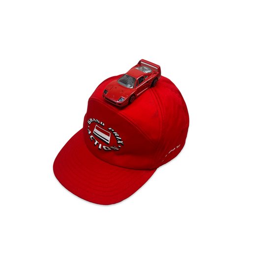 Vintage 90s Grand Prix Red Trucker Cap with Toy Car Adornment