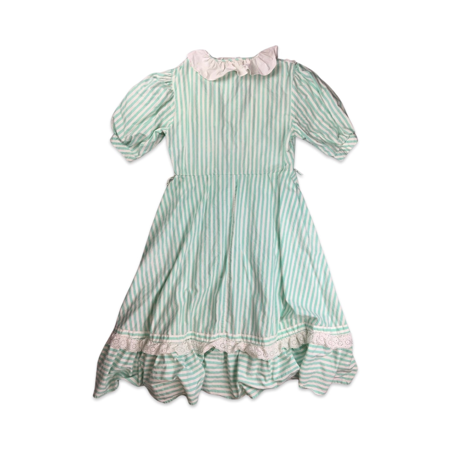 Vintage Green & White Striped Short Sleeve Button-up Midi Dress 14 16