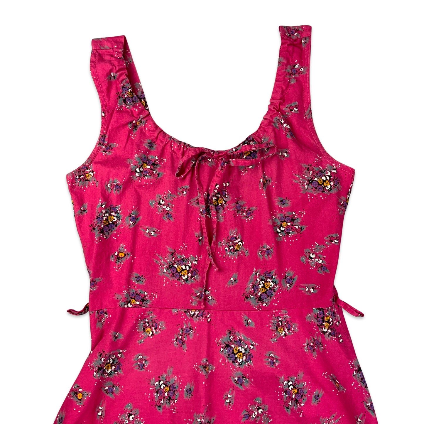 Vintage Pink Floral Print Sleeveless Strappy Dress 8 10