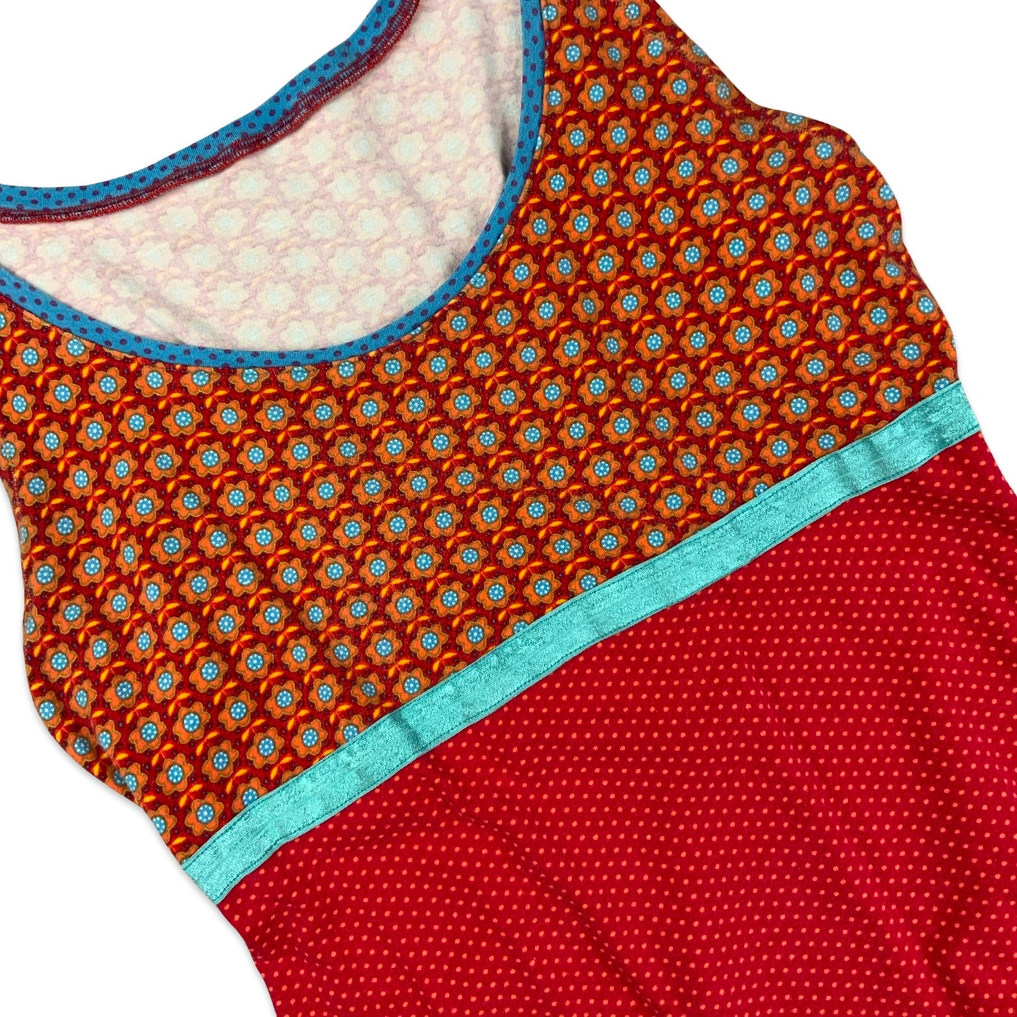 Vintage Red & Orange Floral Print Sleeveless Midi Dress 8 10