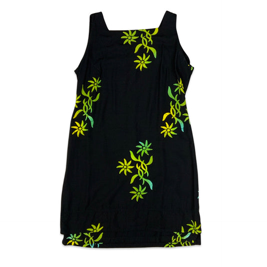 Y2K Black & Green Abstract Print Sleeveless Dress 14 16