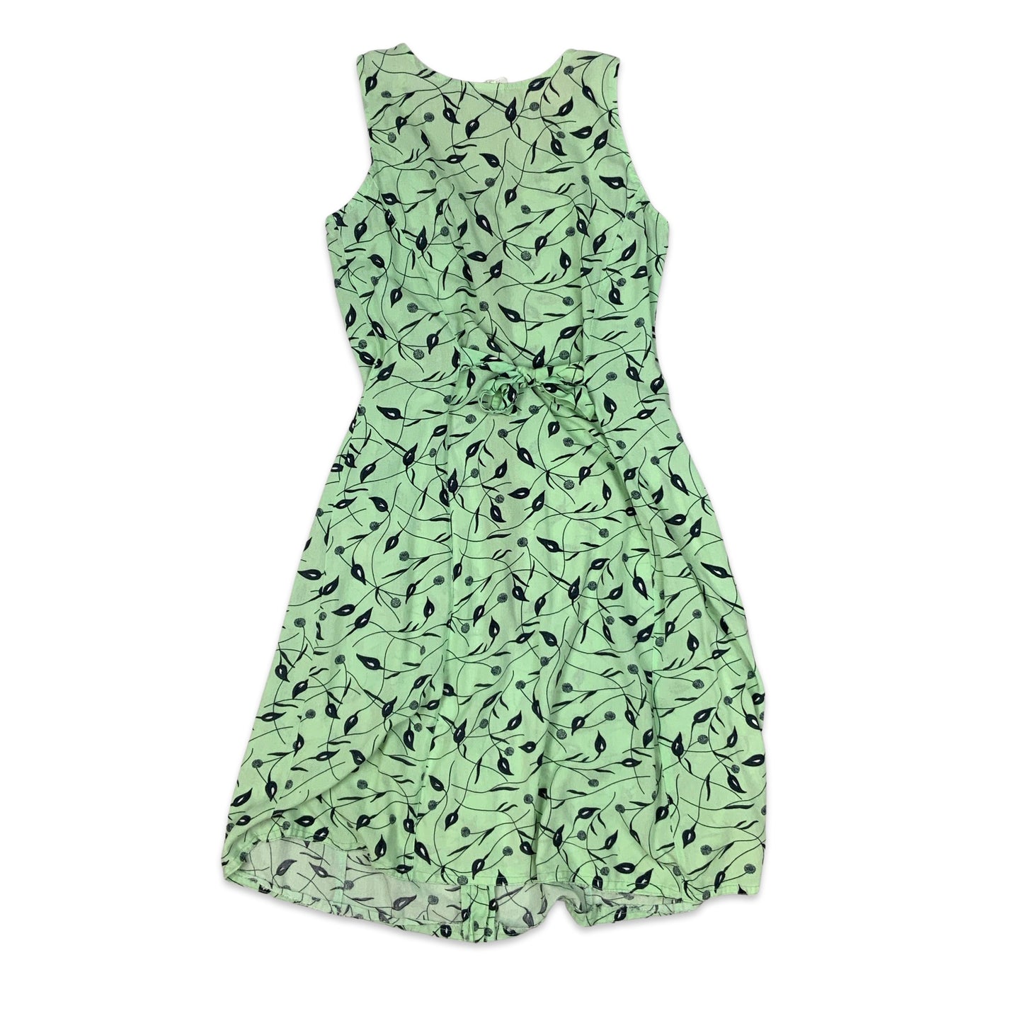 Y2K Green Button-up Botanical Print Sleeveless Dress 10 12