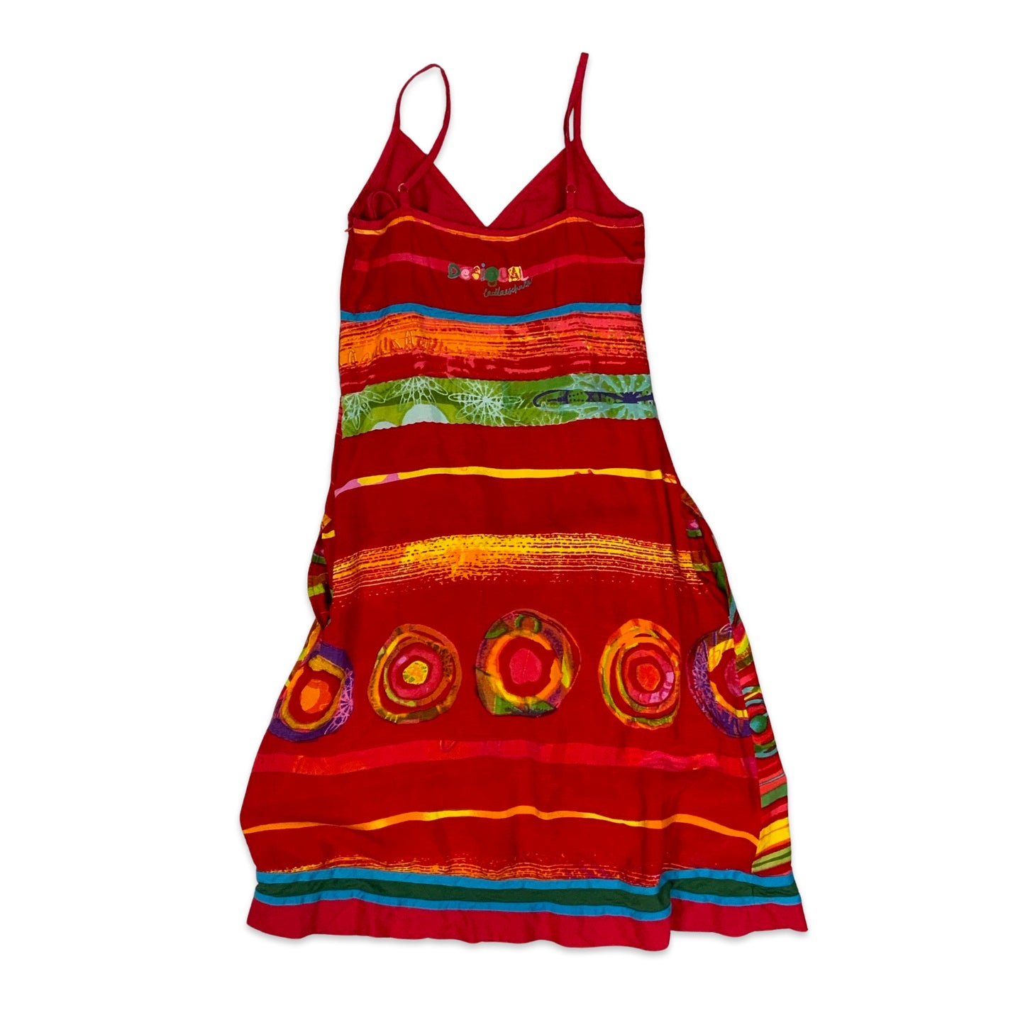 Y2K Desigual Spaghetti Strap Abstract Print Red Dress 4 6