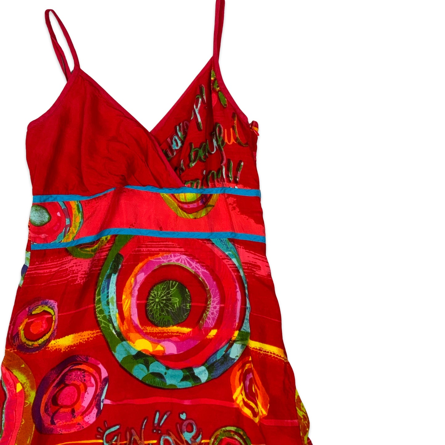 Y2K Desigual Spaghetti Strap Abstract Print Red Dress 4 6