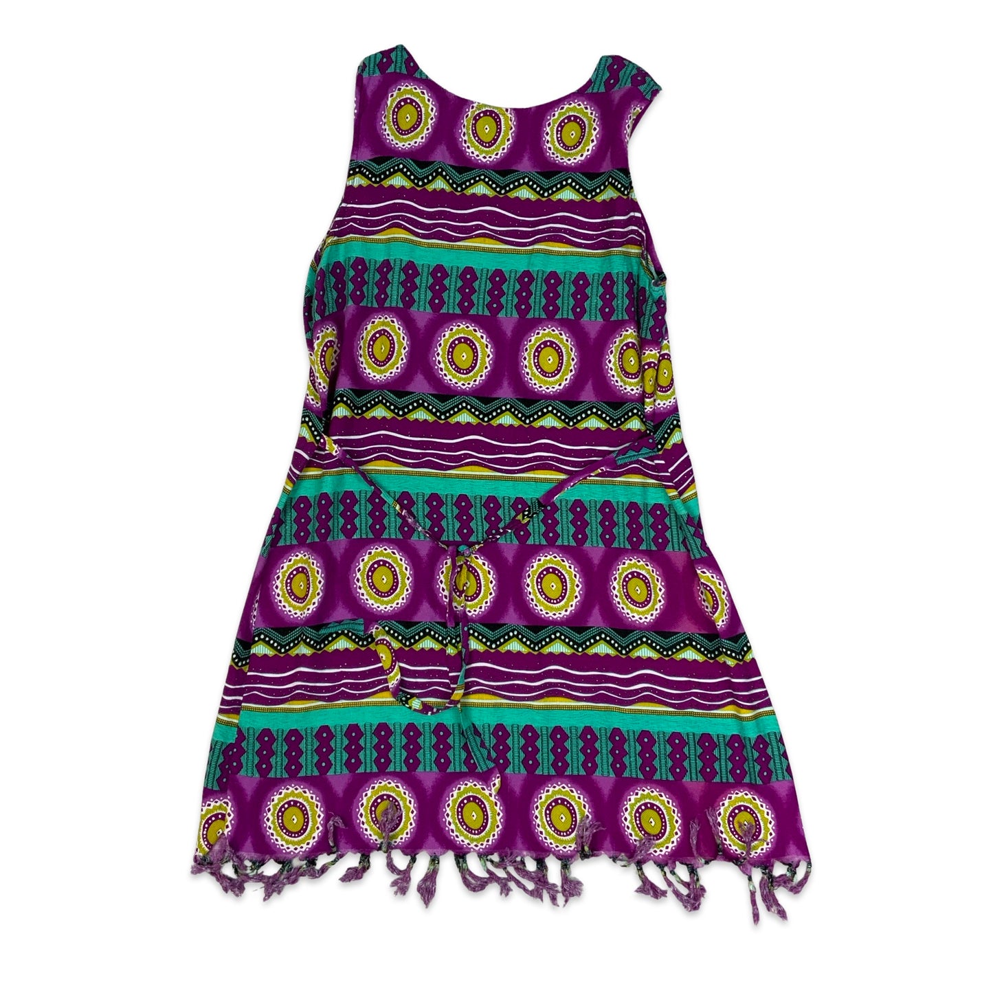 Y2K Purple & Teal Abstract Print Sleeveless Dress 14 16