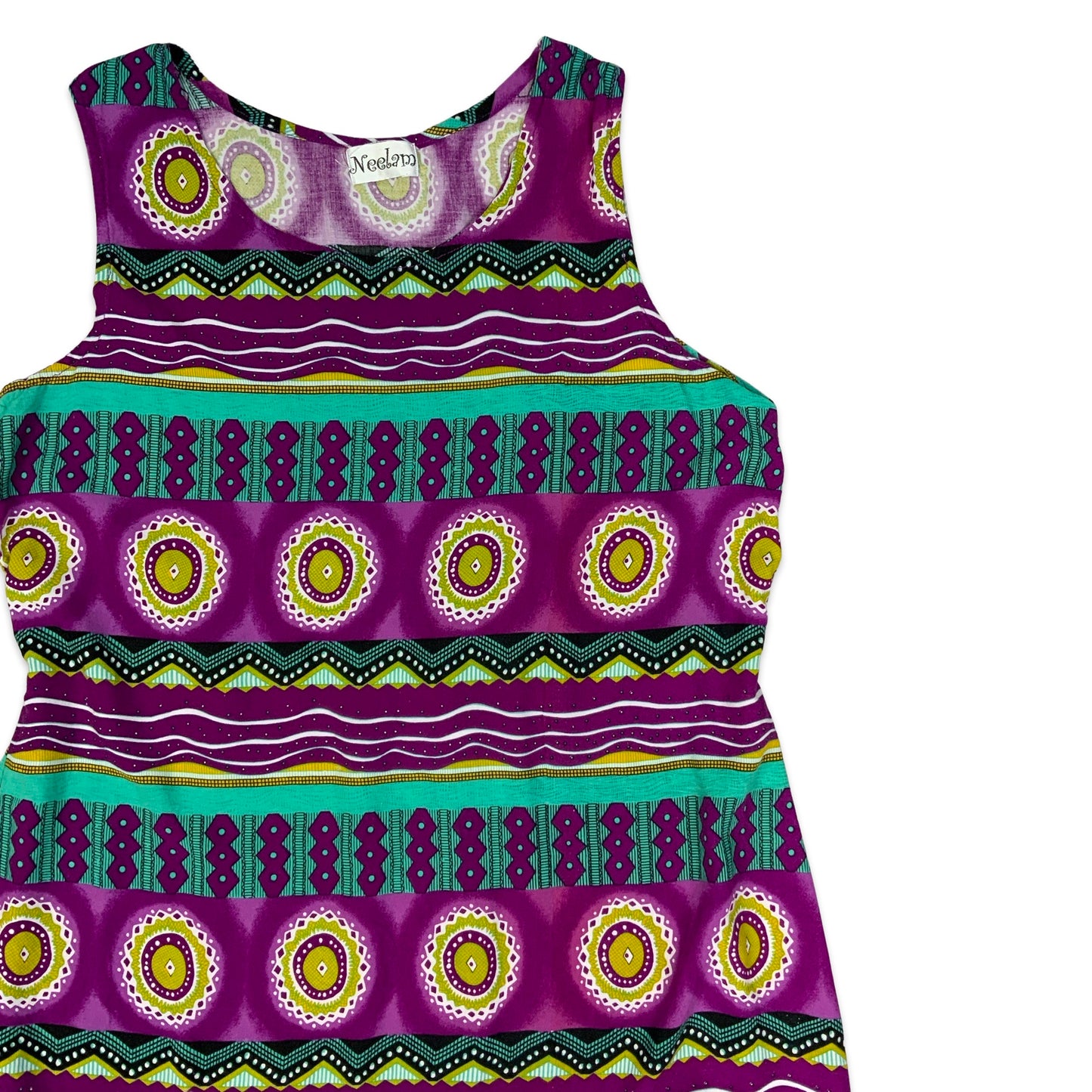 Y2K Purple & Teal Abstract Print Sleeveless Dress 14 16