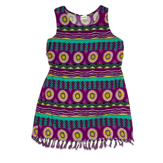 Y2K Purple & Teal Abstract Print Sleeveless Dress 14 16