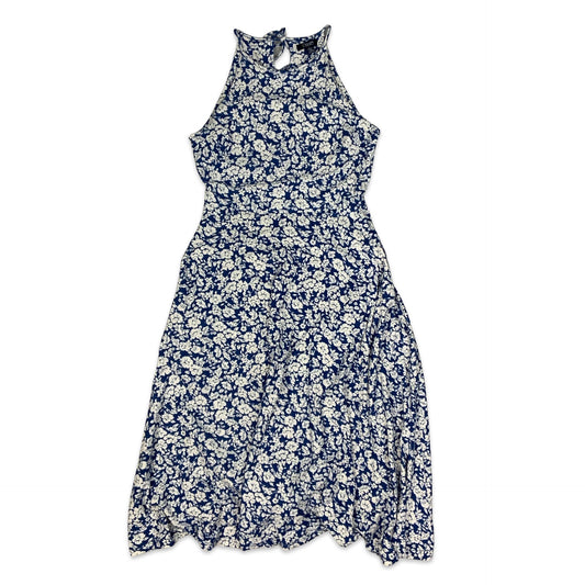 Ralph Lauren Chaps Blue & White Floral Print Sleeveless Dress 8 10