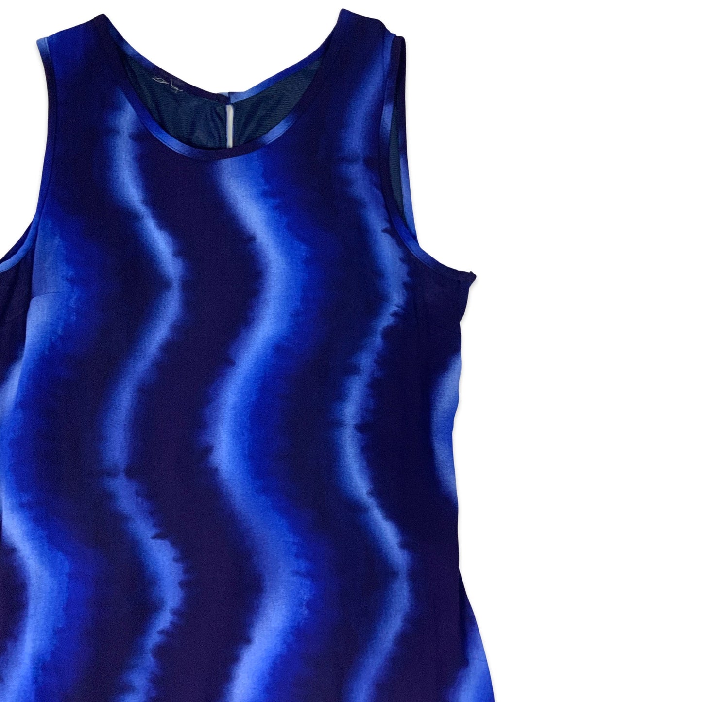 Y2K Blue Sleeveless Wave Print Maxi Dress 14 16