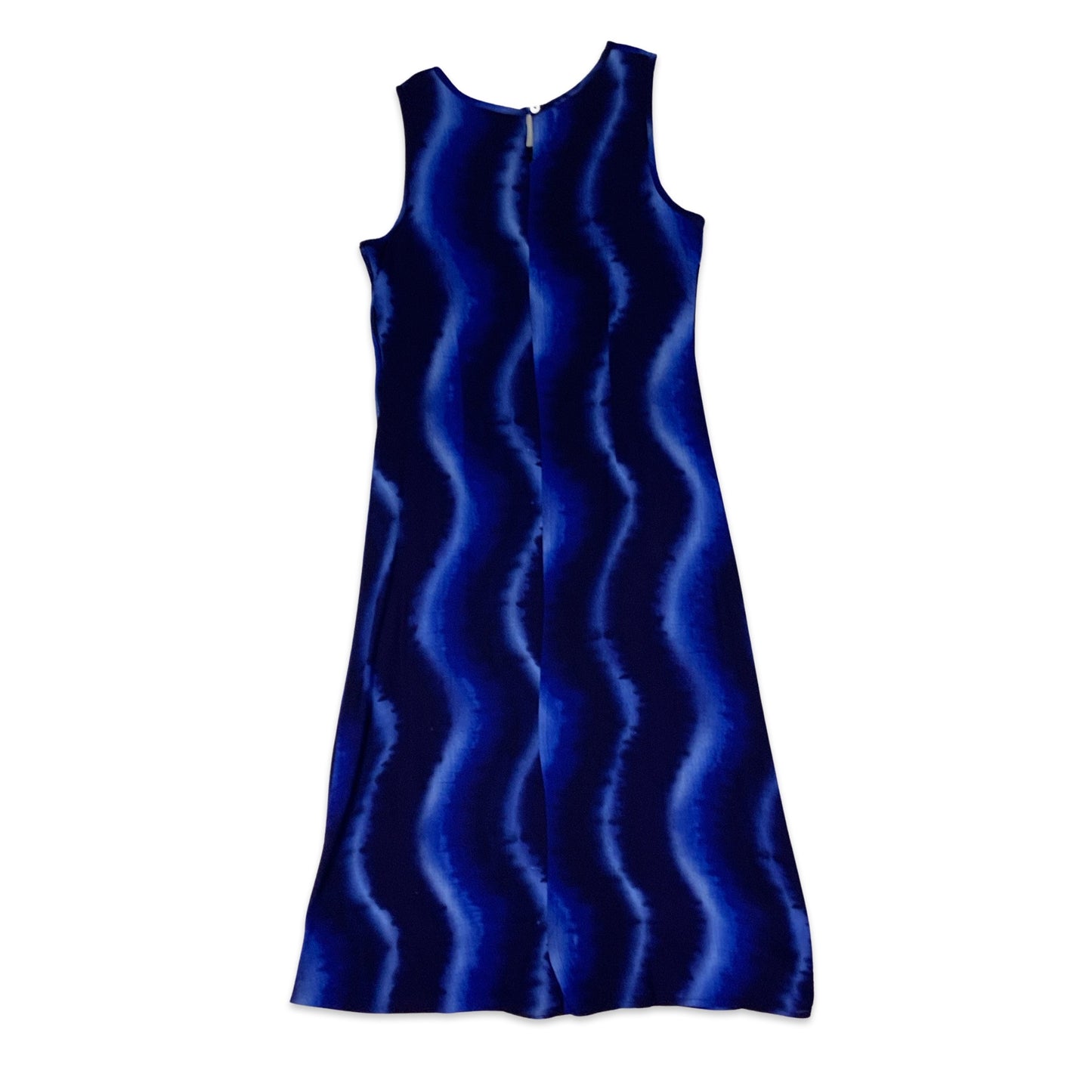 Y2K Blue Sleeveless Wave Print Maxi Dress 14 16