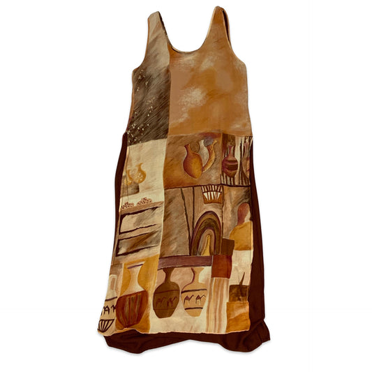 Y2K Brown Abstract Print Sleeveless Dress 10 12