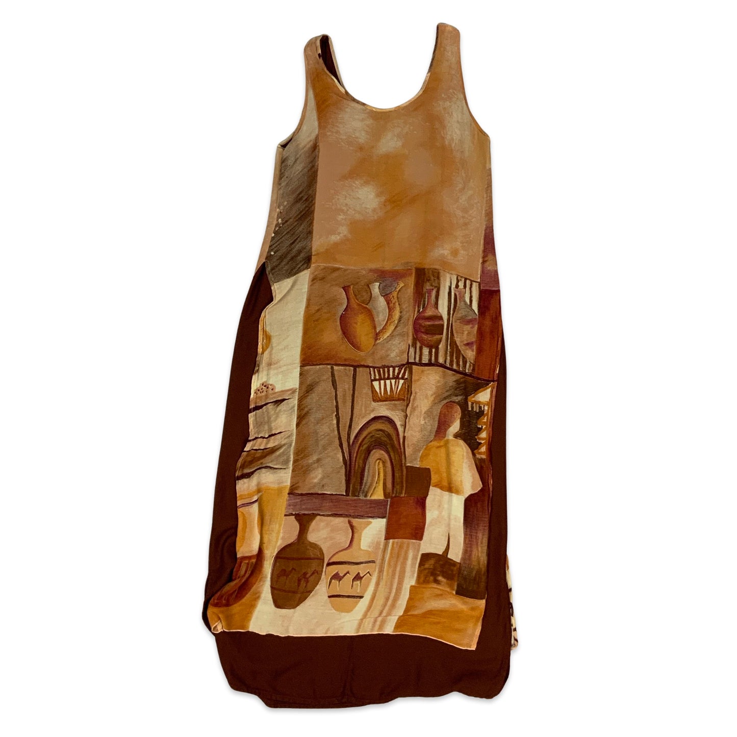 Y2K Brown Abstract Print Sleeveless Dress 10 12