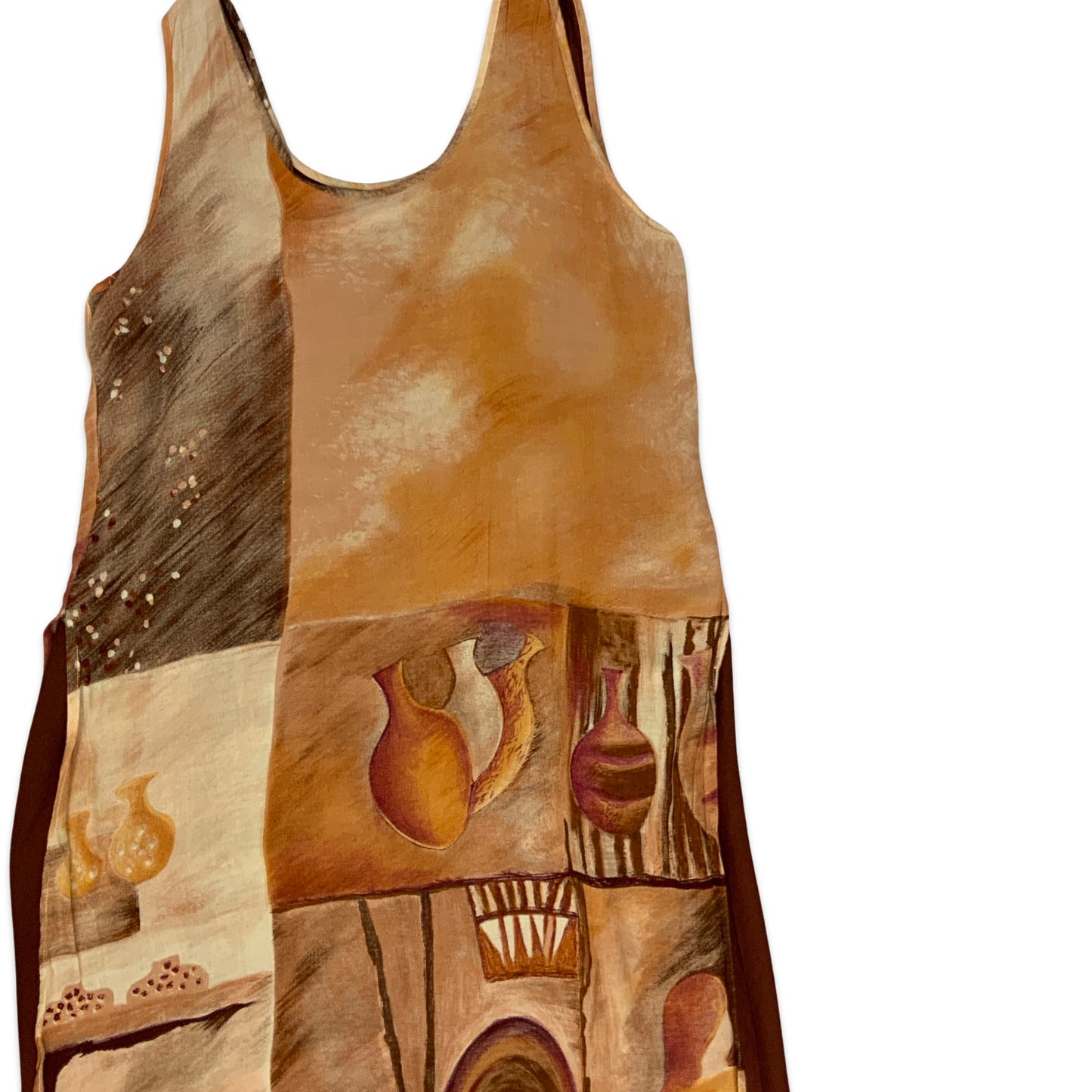 Y2K Brown Abstract Print Sleeveless Dress 10 12