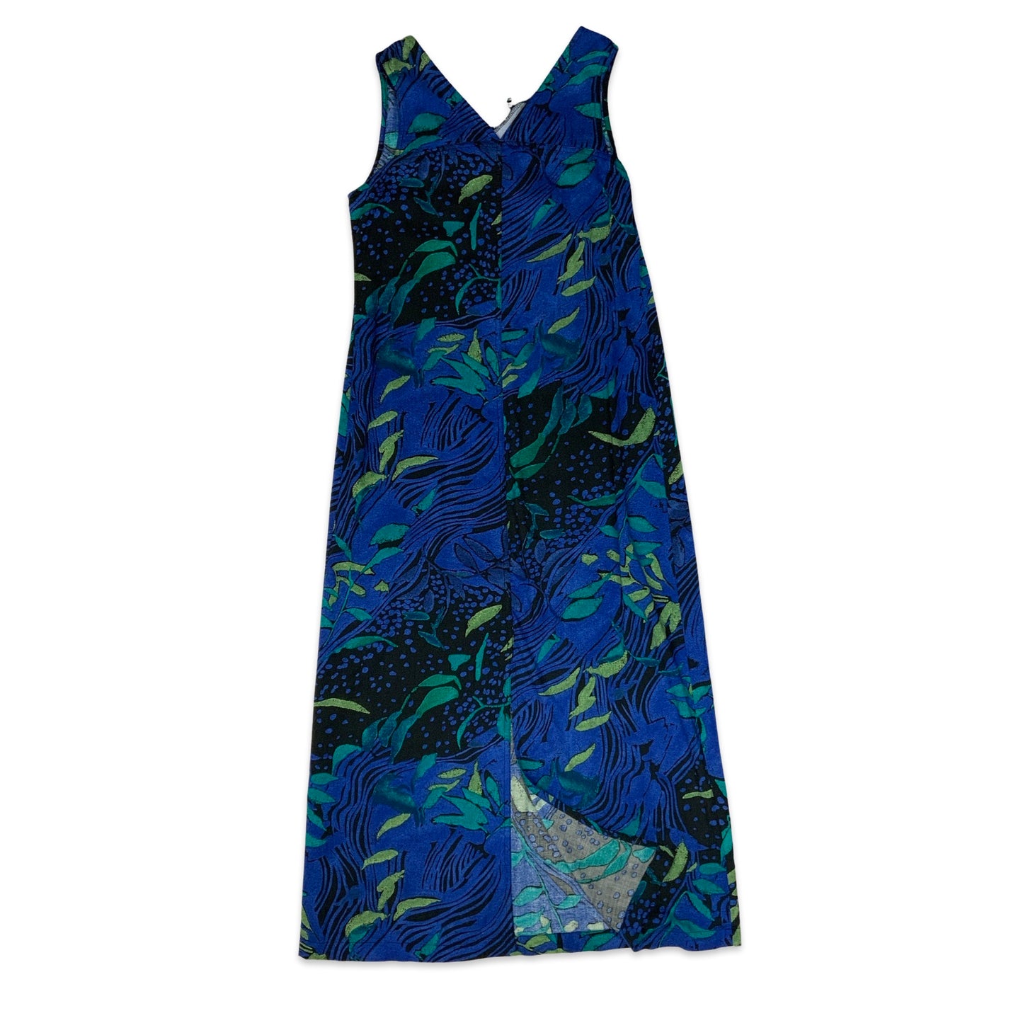 Y2K Blue Botanical Print Sleeveless Maxi Dress 12