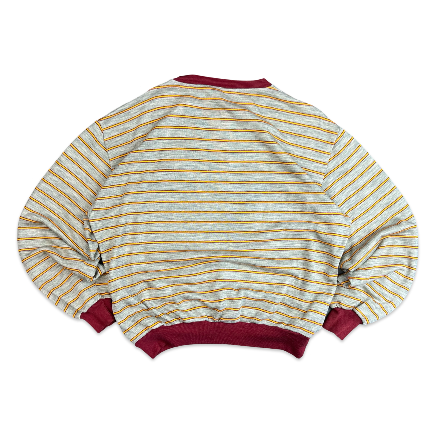 Vintage 1970's Grey Red & Yellow Striped Crew Neck Sweatshirt M