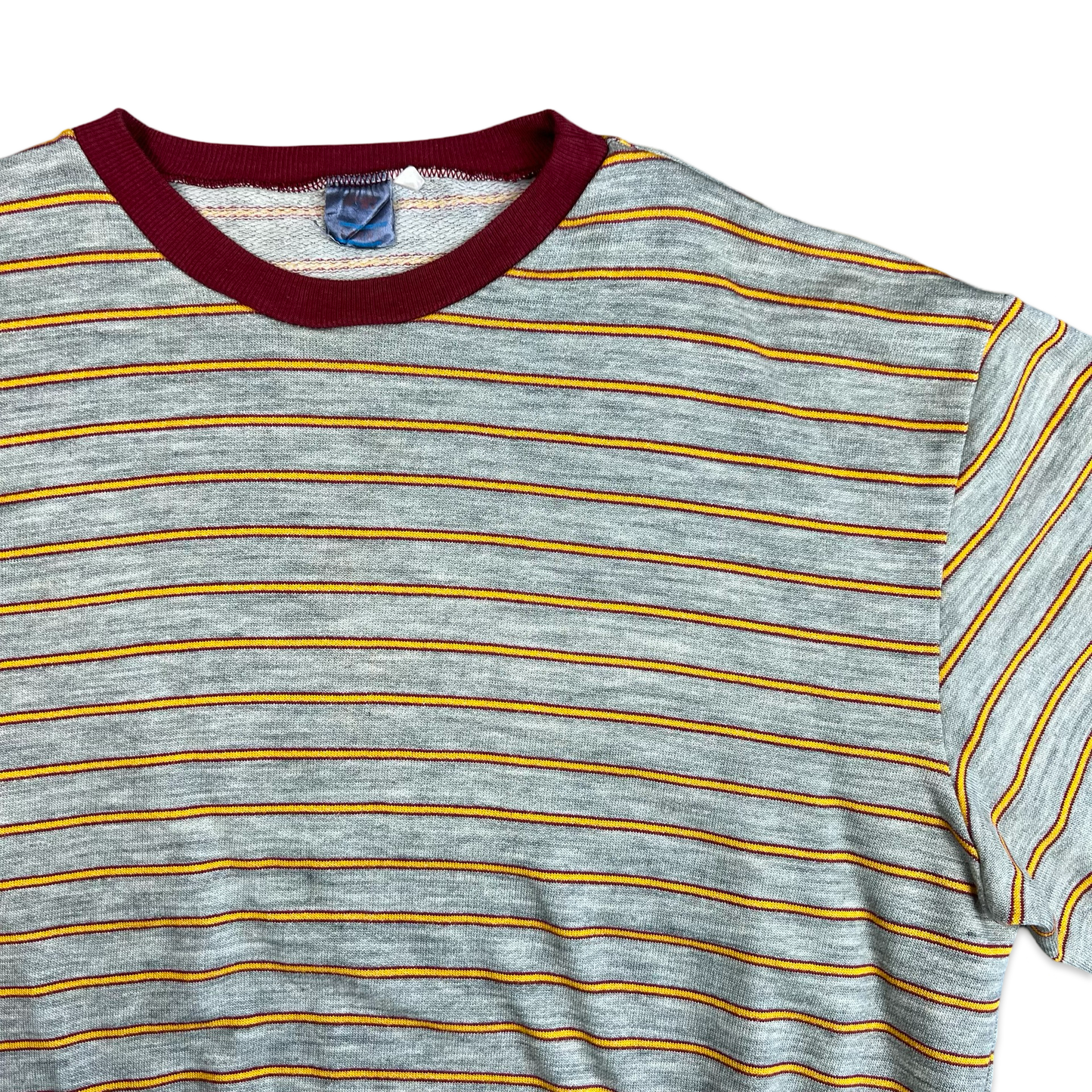 Vintage 1970's Grey Red & Yellow Striped Crew Neck Sweatshirt M