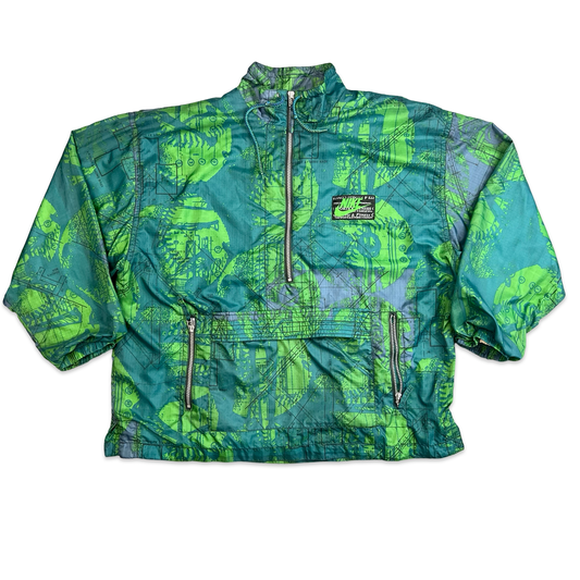 Vintage 90s Nike Green & Blue Crazy Pattern Pullover Anorak Jacket XXL