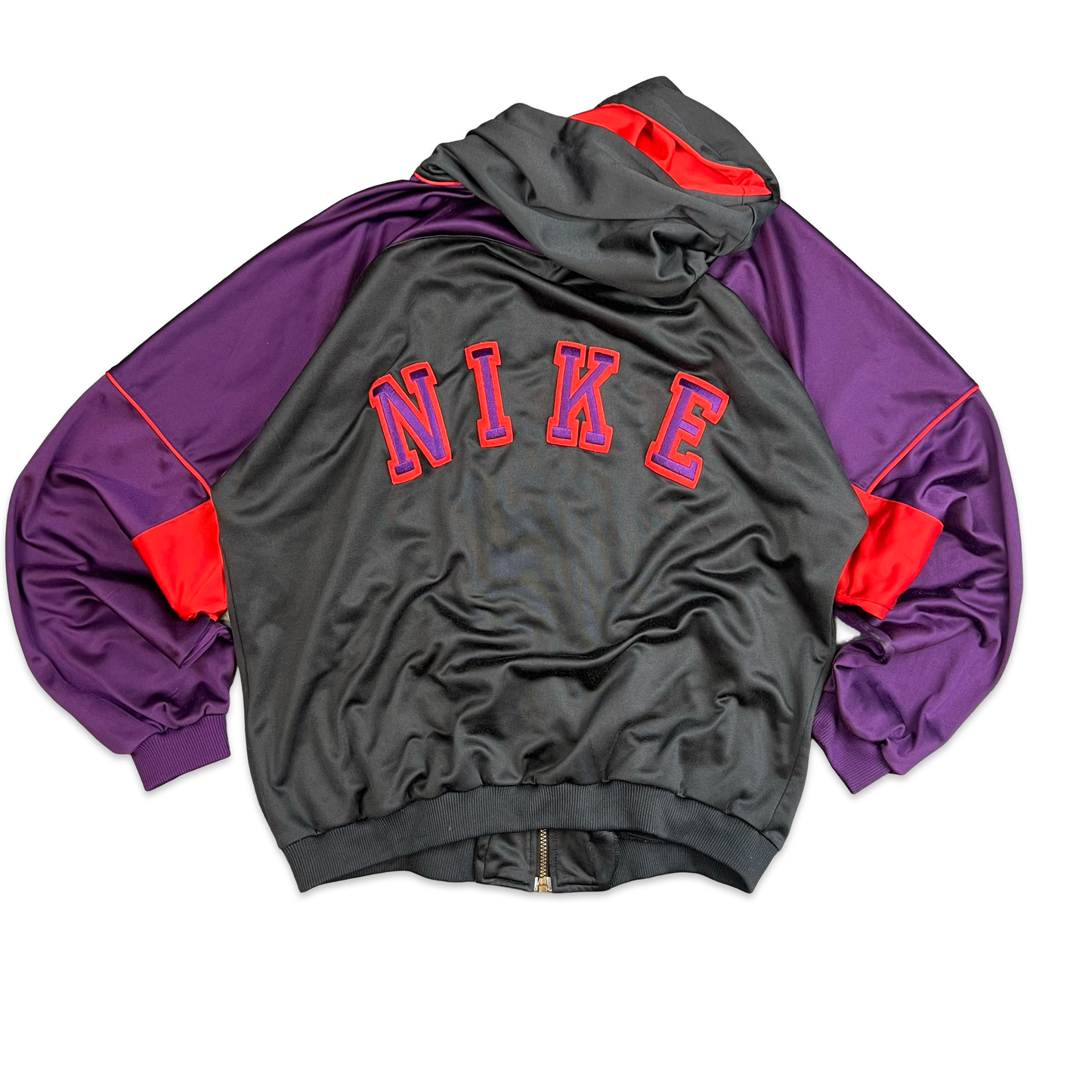 Vintage 1980's Black Purple Red Nike Track Hoodie Jacket XL